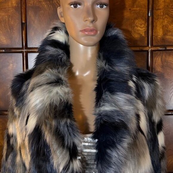 Boston Proper Blue Multi Premium Faux Fur Coat - Picture 8 of 16
